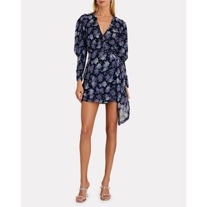 Saylor Merritt Blue Floral Long Puff Sleeves Mini Dress Women’s Medium
